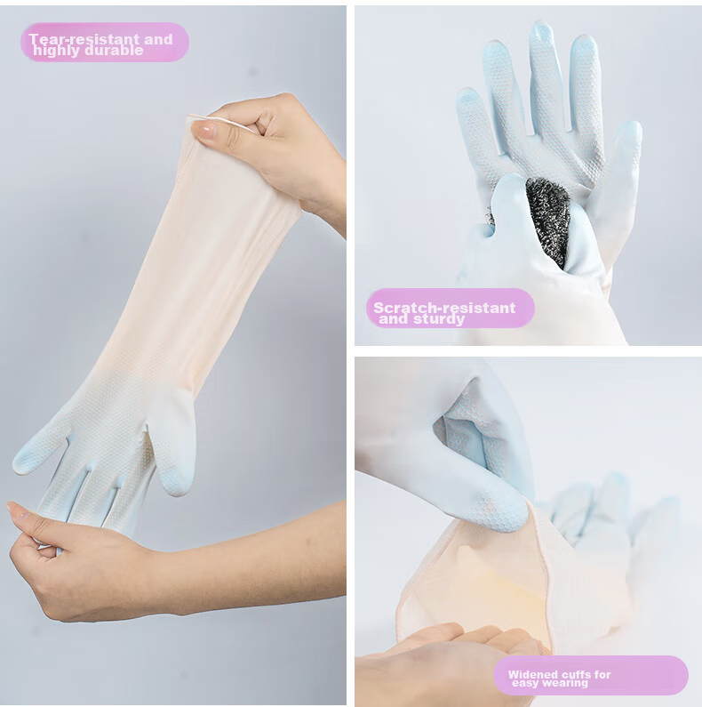 Titanfine PVC Two-Tone Dishwashing Gloves Pair Size S Household Kitchen Cleaning Thickened Waterproof Non-Slip Wear-Resistant Purple 6