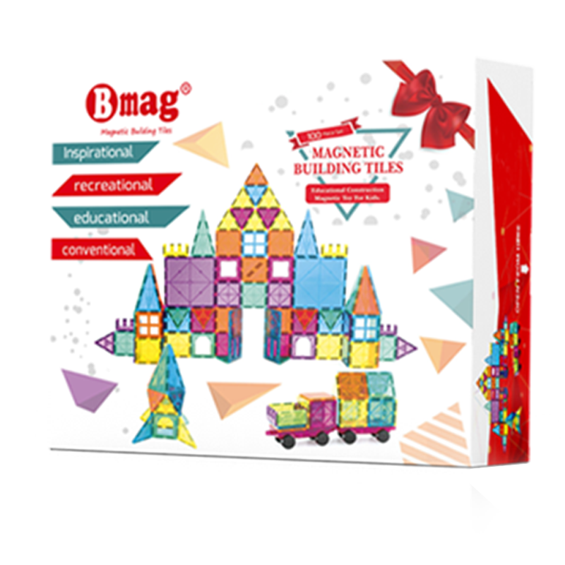 Bmag Colorful Window Magnetic Tiles Children's Magnetic Puzzle Baby Toys Boys and Girls Educational Building Blocks Birthday Gift 100 Pieces