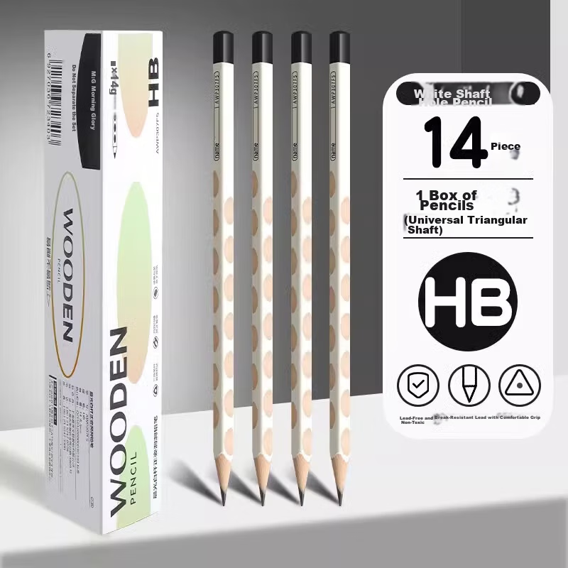 M&G White Barrel Hole Pencil HB Corrective Grip Pencil for Primary School Students Grade 1 and 2 Beginners Kindergarten 14-Pack