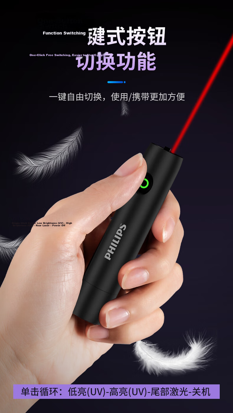 PHILIPS Wood's 365nm UV Light for Cat Ringworm Fluorescence Detection, Currency Verification Ultraviolet Flashlight Laser Pen 6