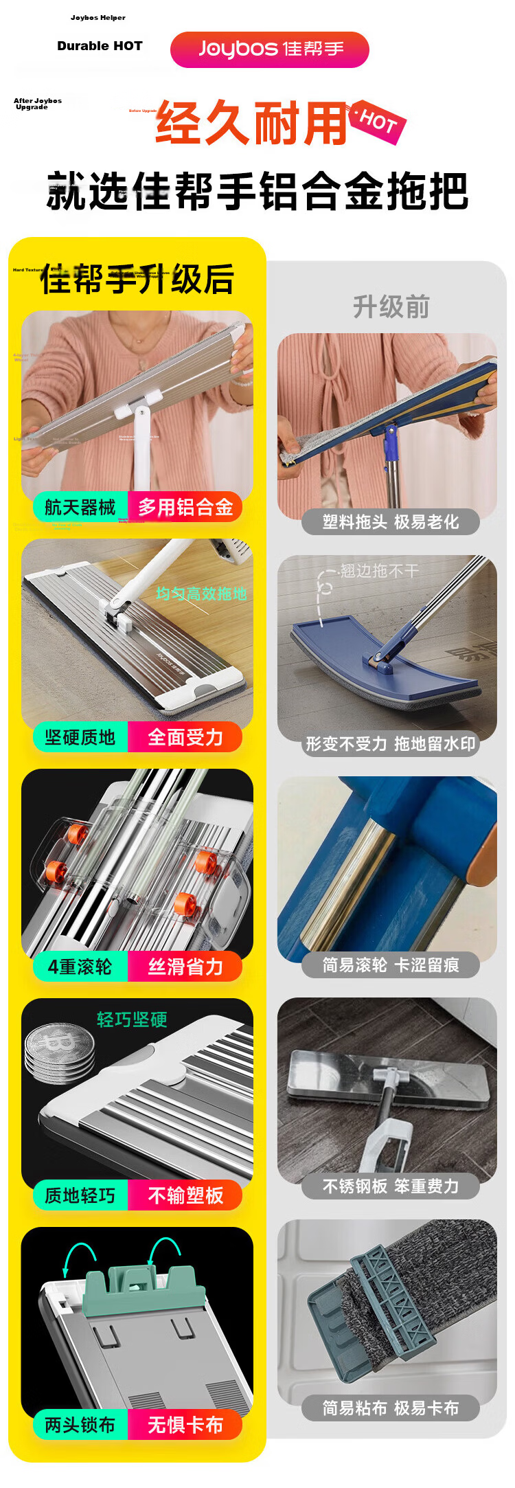 Jiabangshu 33cm Flat Mop with 6 Cloths Household One-Drag Clean Hands-Free Washing Bucket Set Floor Cleaning Tool 2