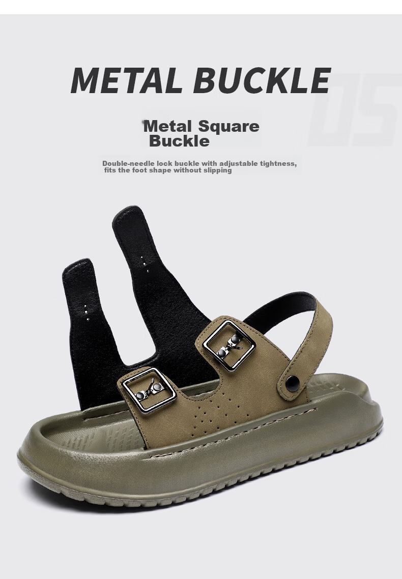MEXICAN Spring Summer New Men's Leather Sandals Beach Shoes Dual-Wear Slippers Breathable Black Size 39 8