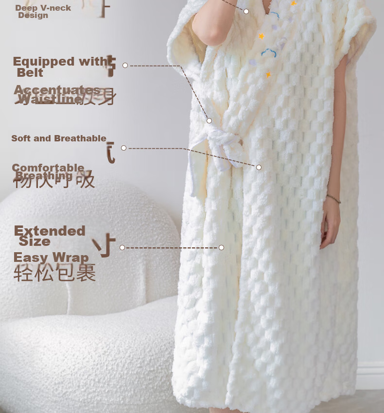 Fanyejia Coral Fleece Bathrobe, Wearable Towel, Home Use, Better Than Pure Cotton, Absorbent, Quick-Drying, Thickened And Enlarged, Women's Sleepwear, Breathable for Summer 5
