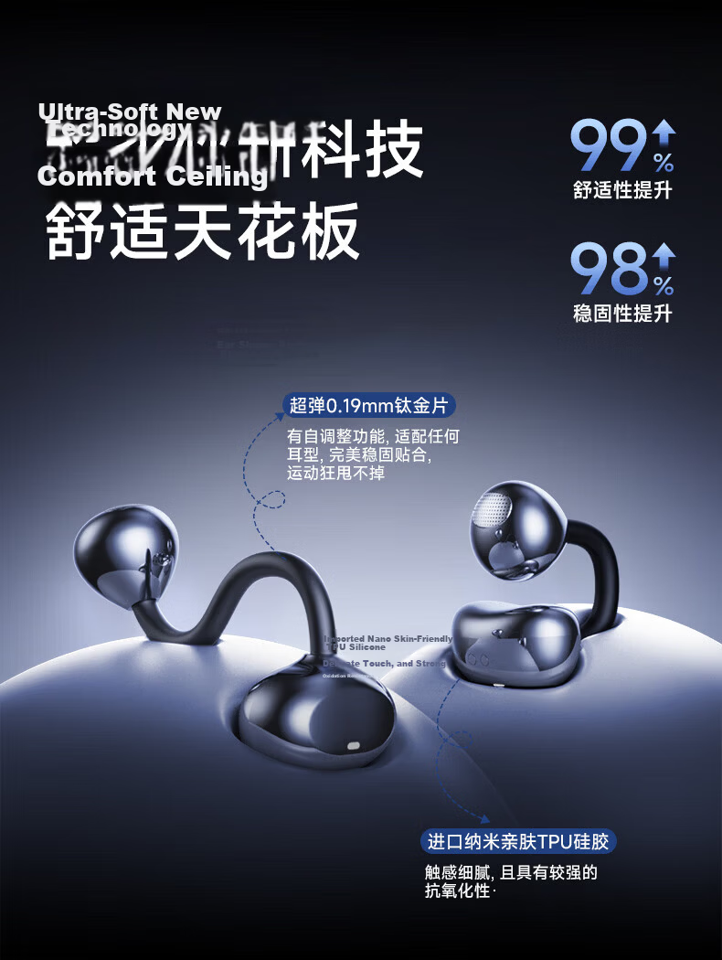 Chuangu 2026 Latest Berlin Sound Bluetooth Bone Conduction Wireless Ear Clip Non-In-Ear Smart Translation Call Noise Cancelling Sports Running Long Battery Life Earphones 8