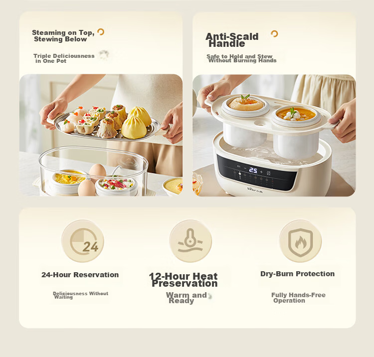 Bear Electric Stew Pot 1L DDZ-H10H6 Slow Cooker Double Boiler Soup Cooker Porridge Pot for 1-2 People 4