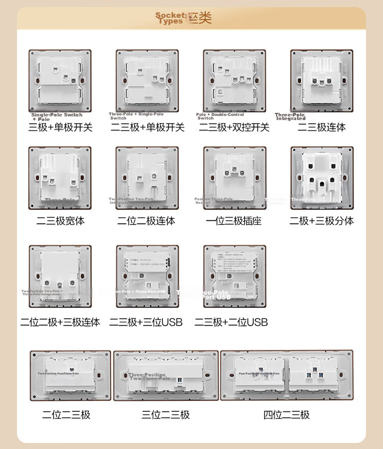 BULL Retro Switch Socket, Acrylic Ultra-Thin Panel, Three-Hole 16A Air Conditioner Socket, G70Z104 Walnut Color 26