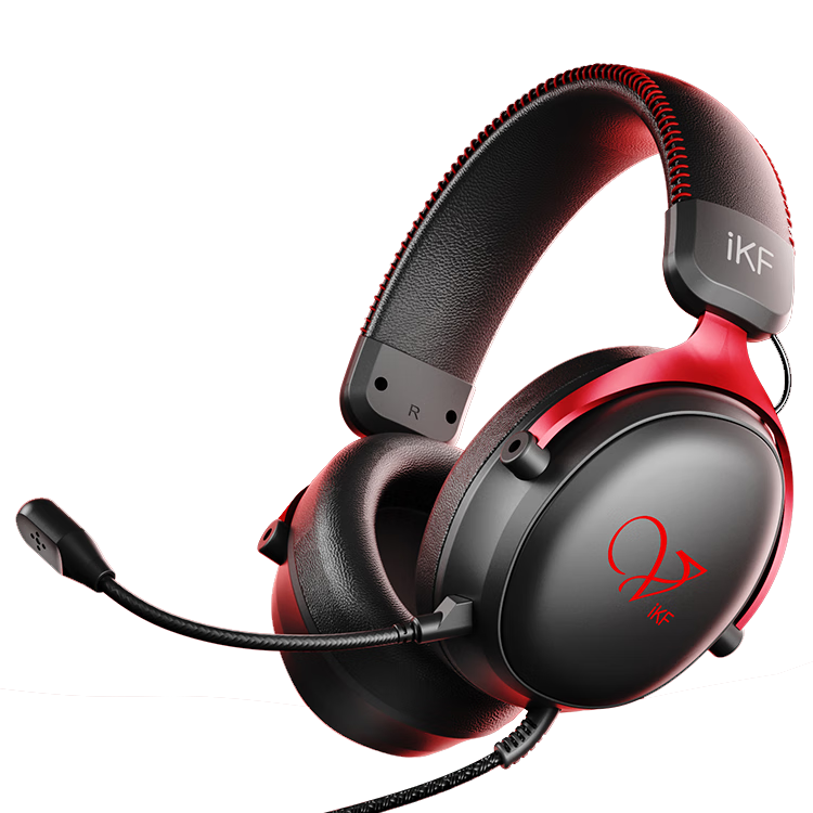 IKF V11 USB Wired Gaming Headset Over-Ear Esports Headphones Wired Microphone 7.1 Surround Sound FPS PC Positional Audio Valorant Delta Black Red