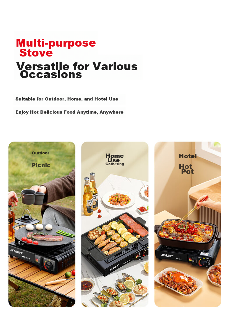 Jinyu Portable Gas Stove Set for Outdoor Picnics And Camping, Compact Gas Stove with Cartridge Burner And Grill Plate, 32CM 12