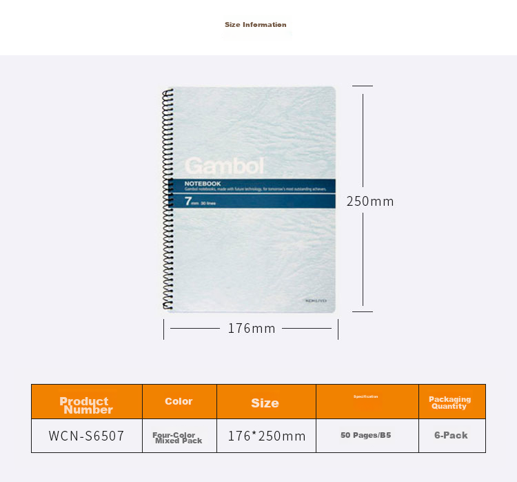 KOKUYO Spiral B5 Notebook Gambol Watanabe Student Soft Copybook 7mm Ruled 30 Lines 80 Sheets/Book 6 Books Random Colors WCN-S6807 5
