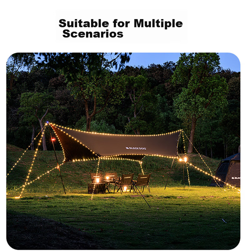 Black Dog Ambient Camping String Lights Outdoor Camping Decorative Lighting Tape Measure Storage 10m 11