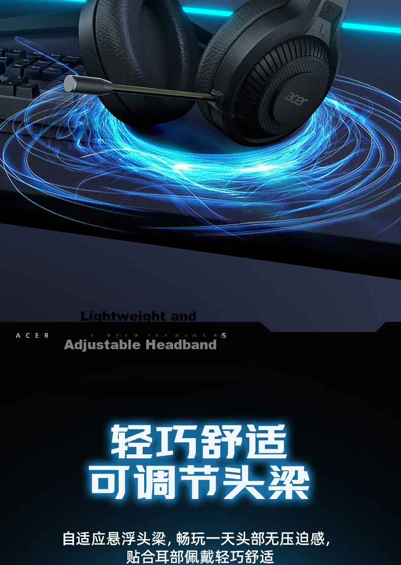 Acer OHW201 Wired Over-Ear Gaming Headset for Desktop and Laptop, Black, Single USB 7.1 Sound Card Version, Invoice Available 6
