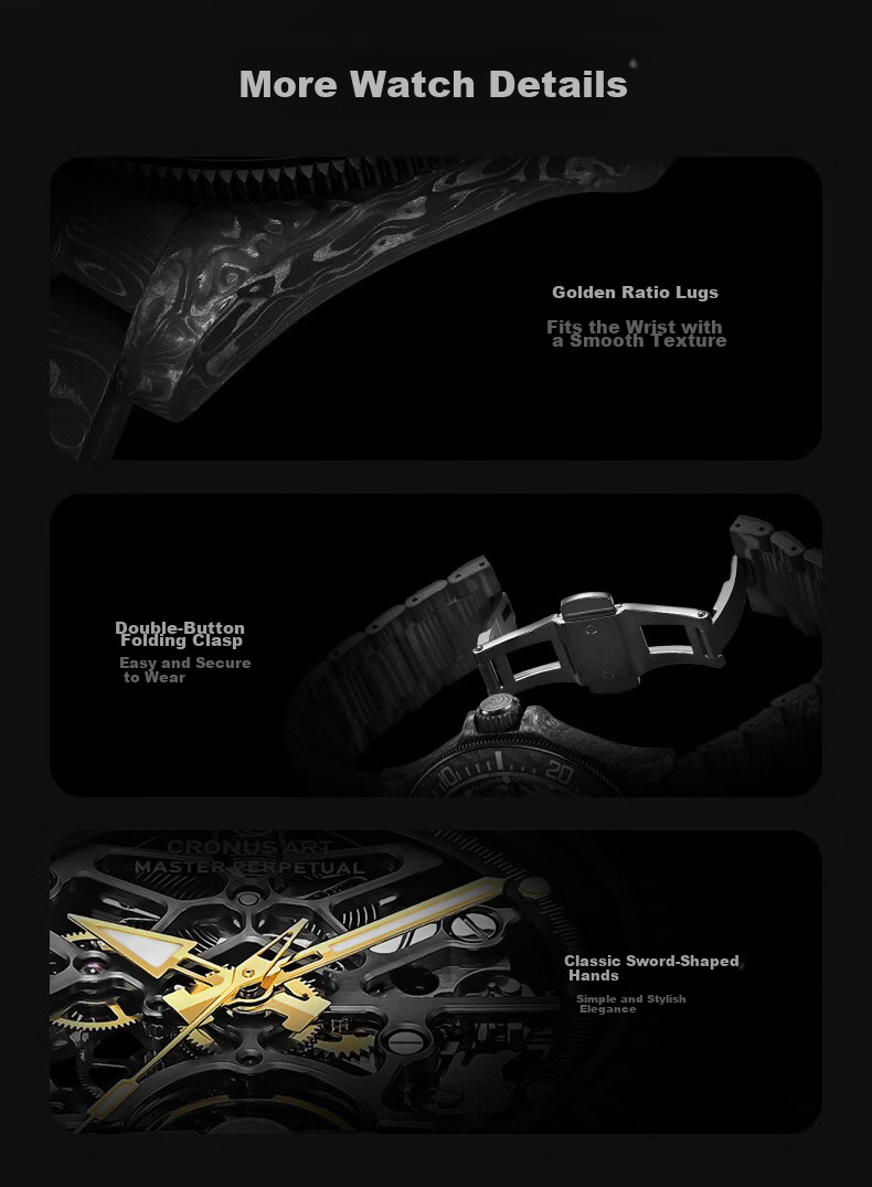 CRONUSART Kluos Full Carbon Fiber Men's Automatic Mechanical Watch Business Hollow Luminous Wristwatch 11