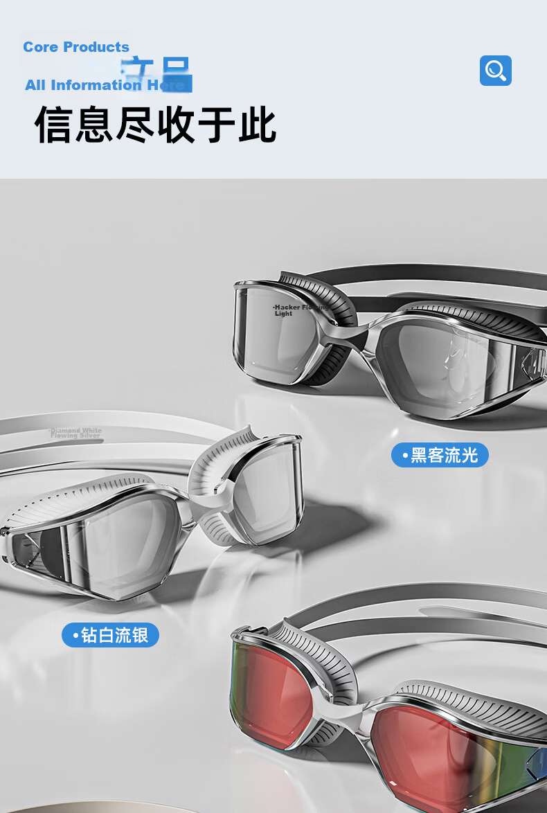ANTA Ling Tong Eye Racing Prescription Swimming Goggles Professional Anti-Fog Unisex Hacker Light Flow 500° 23
