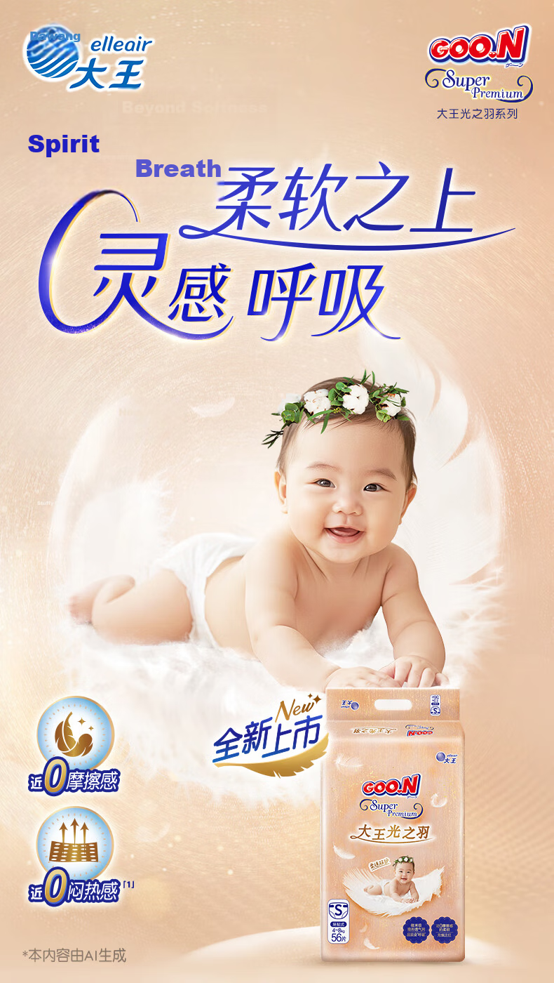 Dawang Light Feather Series Tape-Style Baby Diapers NB60 Pieces (≤5kg) Ultra-Thin Breathable 1