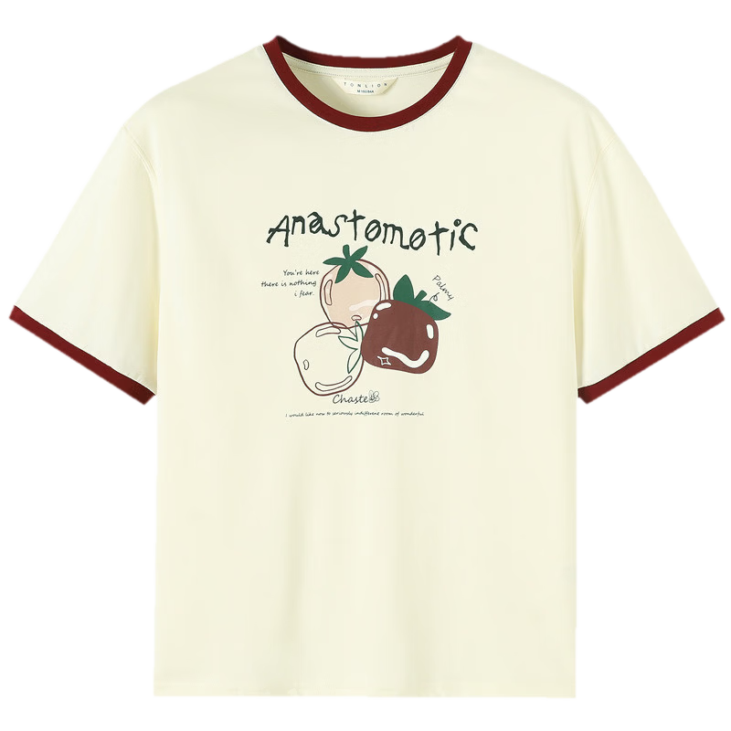 TonLion 2026 Summer Women's Color-Block Collar Short Sleeve T-Shirt with Fruit Pattern, Versatile, Fashionable, Comfortable, Premium Women's T-Shirt