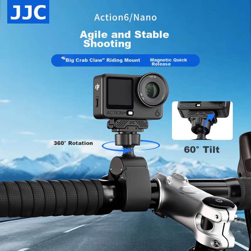 JJC DJI Action 6 Dual Mini Handlebar Mount Action 6/Osmo Nano Magnetic Quick Release Strong Clamp Cycling Motorcycle Bicycle Holder