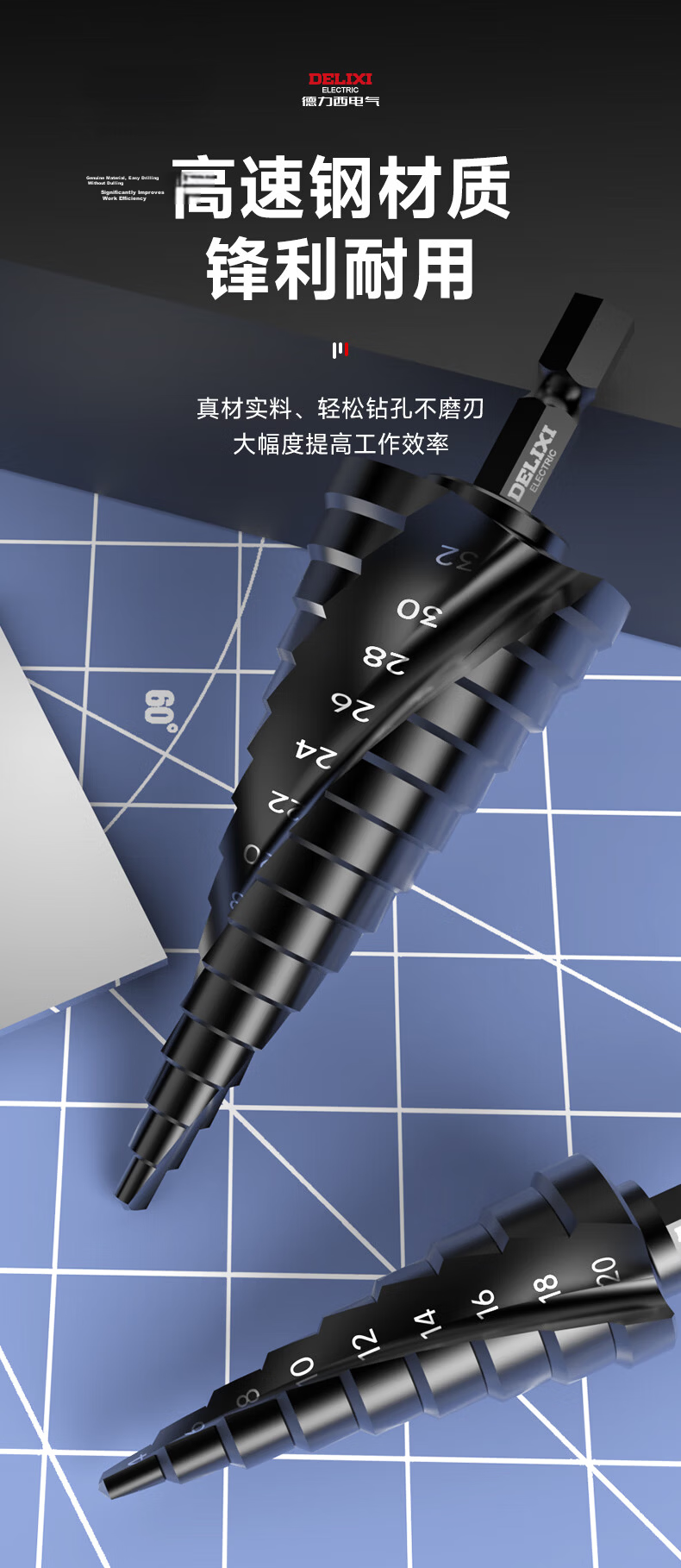 DELIXI ELECTRIC Step Drill Bit Stainless Steel Metal Hole Cutter Punch Drill Reamer Tapered Step Drill Bit 4-12mm 2