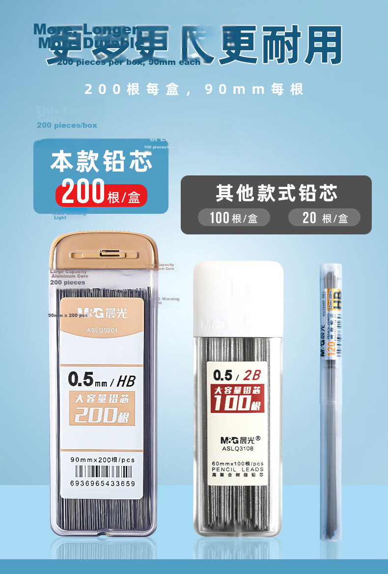 M&G Stationery HB/0.5mm Mechanical Pencil Refills High Polymer Lead Extended Large Capacity 200 Pieces/Box Single Box ASLQ5201 7
