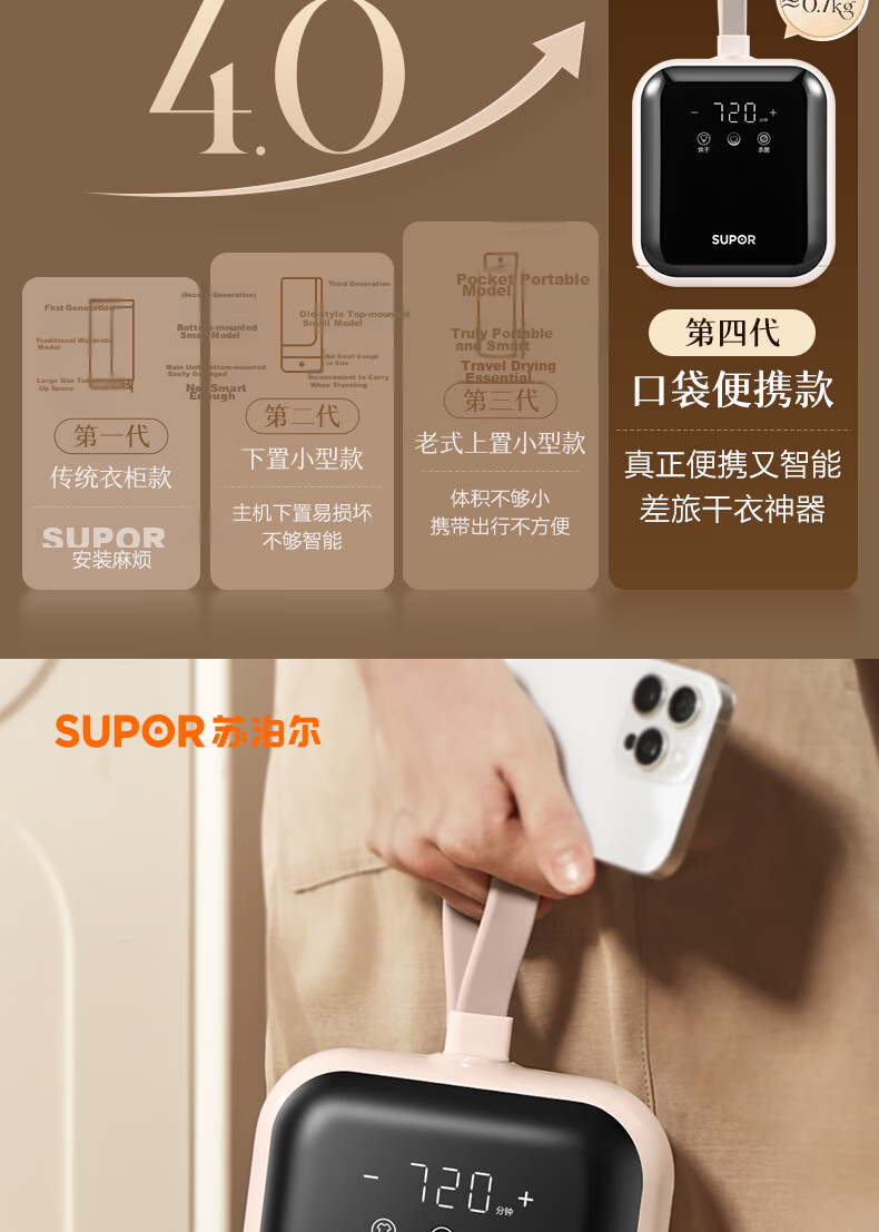 SUPOR Portable Clothes Dryer Home Foldable Mini Travel Garment Dryer G66 JD Custom 7