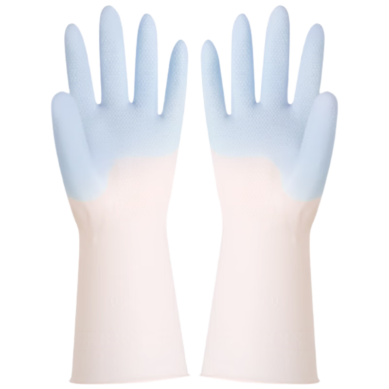 Titanfine PVC Two-Tone Dishwashing Gloves Pair Size S Household Kitchen Cleaning Thickened Waterproof Non-Slip Wear-Resistant Blue