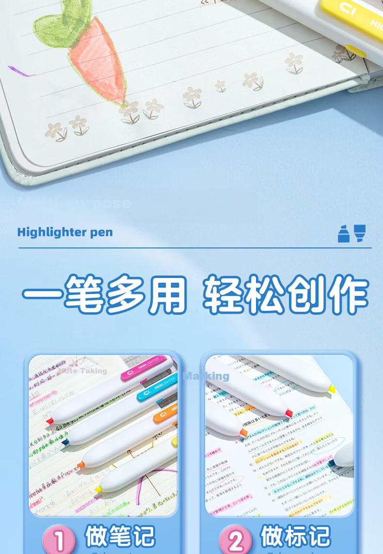 M&G Stationery Benwei 5-Color Retractable Highlighter with Large Angle Clip Exam Review Key Marker Pastel Sea Salt Journal Pen AHM27305 10