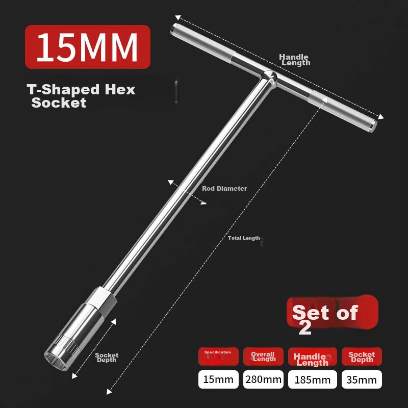 Yanran T-Type Socket Wrench Multifunctional Auto Repair Tool High Hardness Set [15mm] 2 Pieces