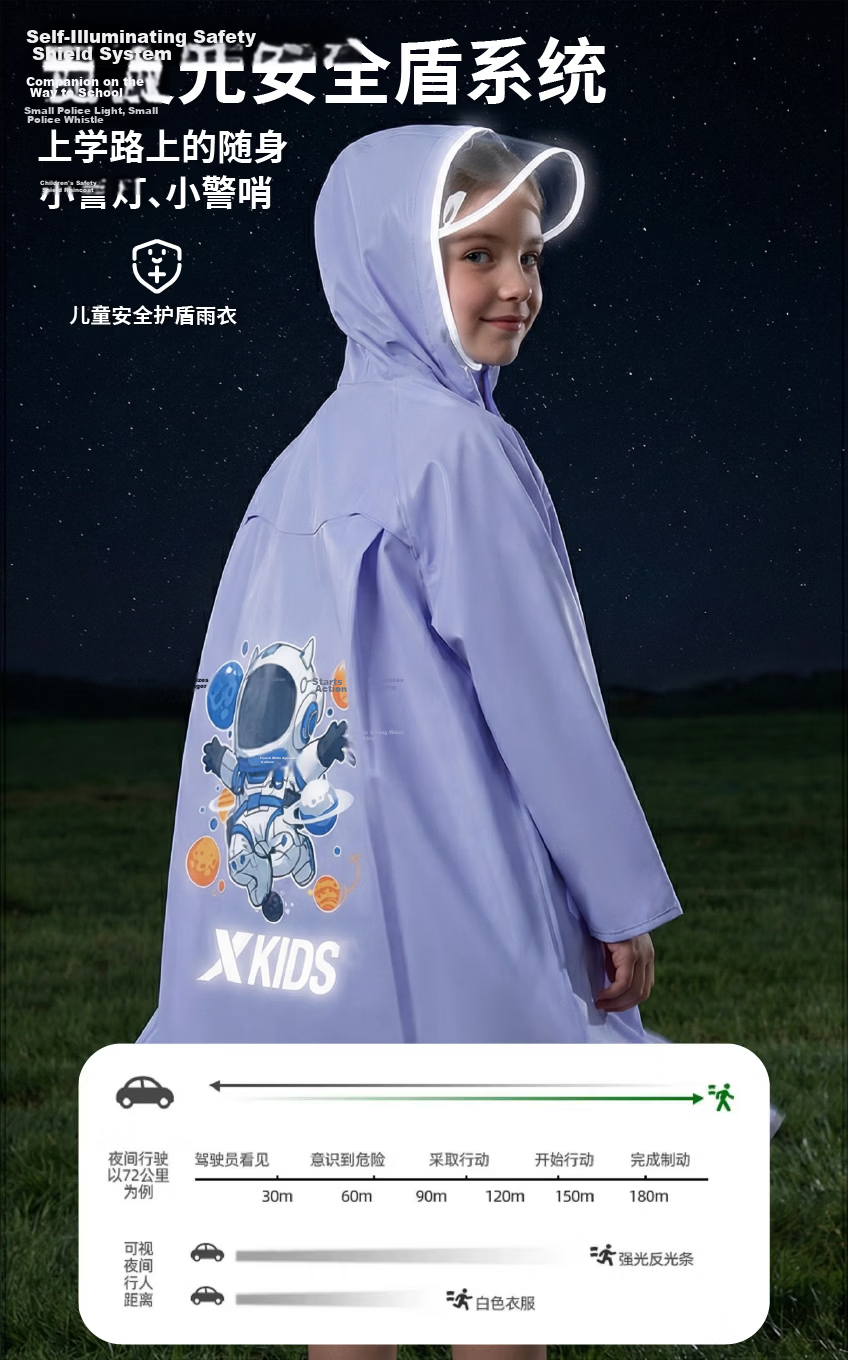 Xtep Kids Raincoat for 6-12 Years Old School Use Full Body Heavy Rain Protection with Backpack Cover 3XL Space Exploration Design 12