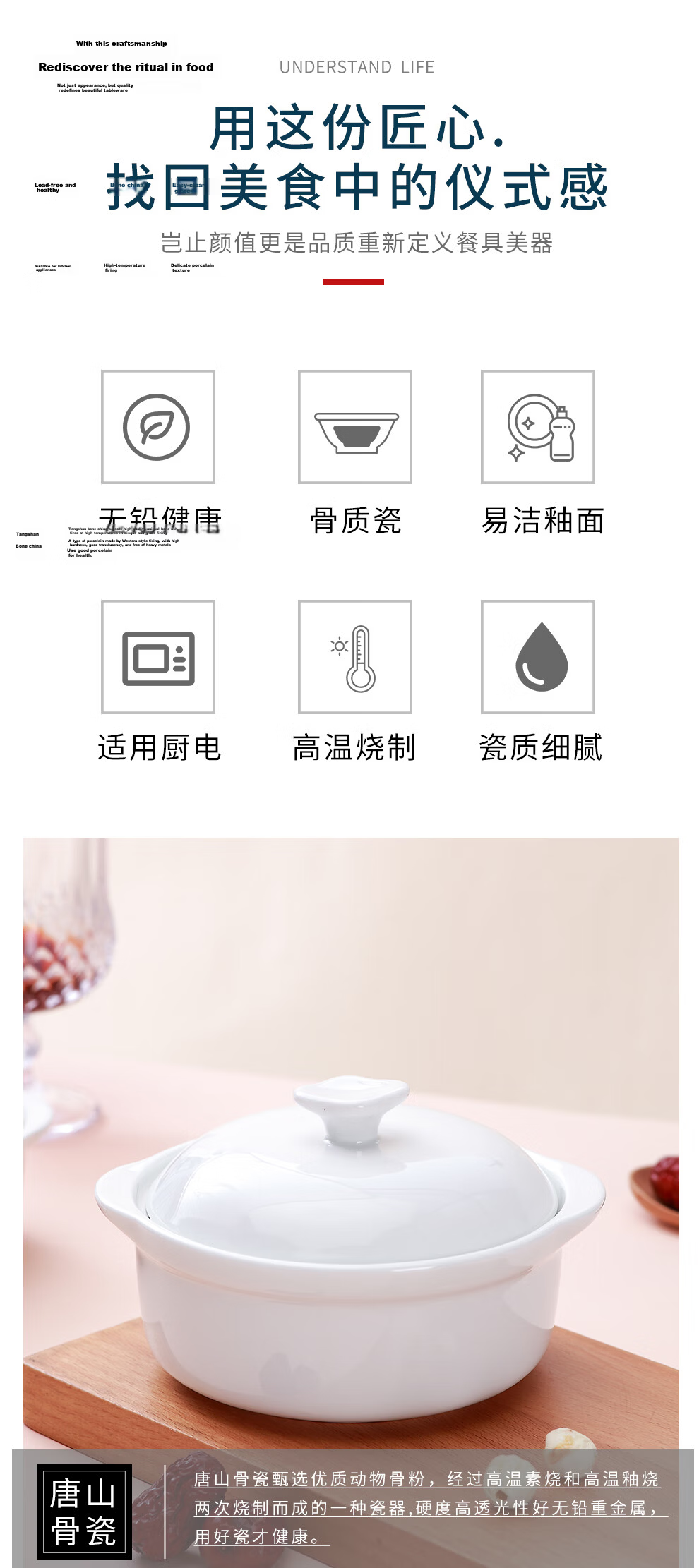 Sky Top Ceramic Double-Handled Covered Bowl Bone China Double Boiler Soup Bowl Steamed Egg Custard Bird's Nest Bowl Single Serving Pure White 5 Inch 2