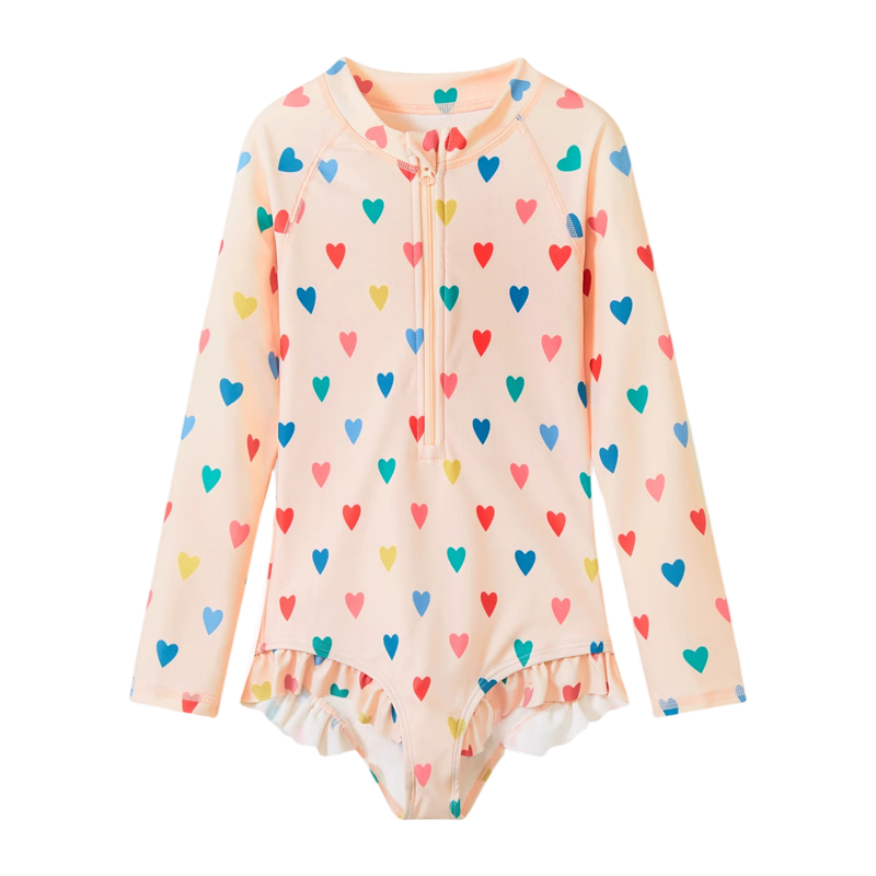 ASK JUNIOR Children's Swimsuit Summer One-Piece Long Sleeve Swimwear with Swimming Cap for Older Kids, Anti-Exposure Swimwear for Toddlers And Young Childre