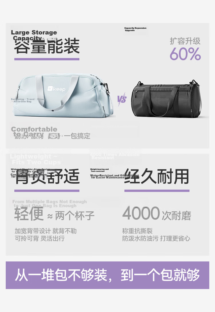 Keep Swimming Bag Dry and Wet Separation Travel Fitness Unisex Sports Training Shoulder Crossbody Waterproof Bag 472 Black 3