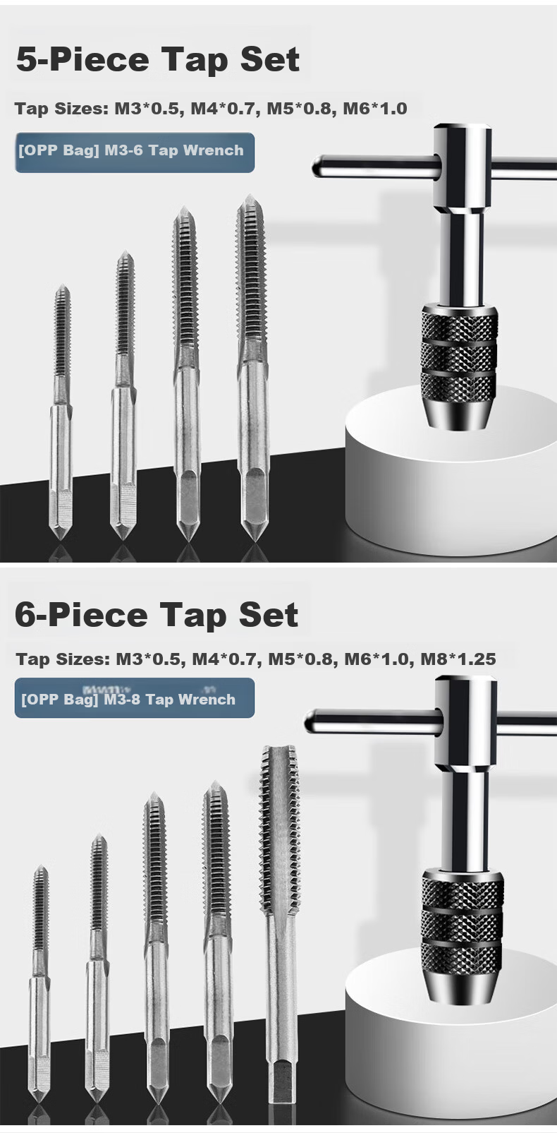 Paola Manual T-Handle Tap Wrench M3-6 Threading Die Wrench M3-12 + Tap and Die 10-Piece Set 1618 8