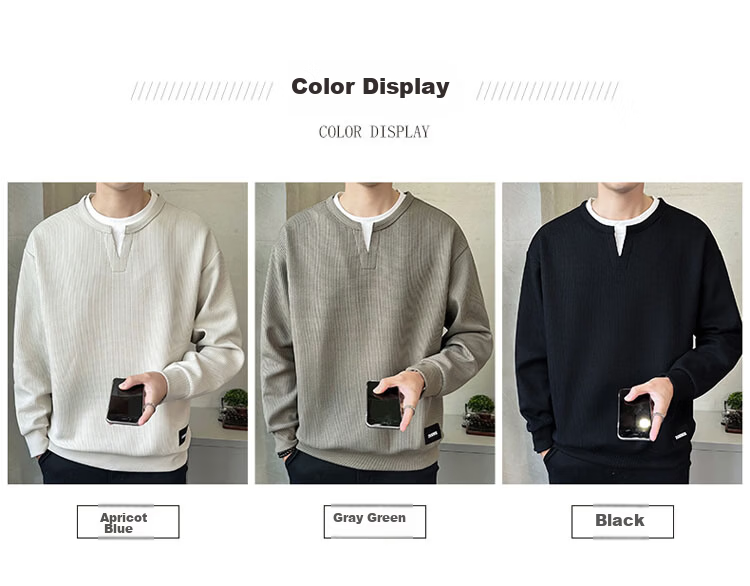 TUCANO Men's Sweatshirt Spring Autumn Loose Fit Crew Neck Fake Two-Piece Long Sleeve T-Shirt Base Shirt Jacket Apricot 3XL 9