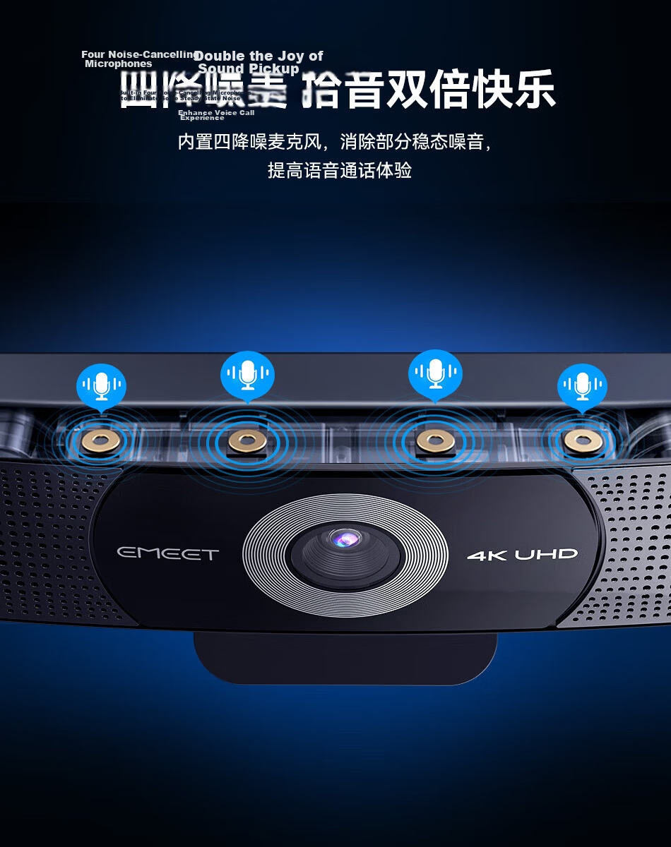 EMEET C980 PRO Ultra HD 4K Webcam with Built-in Microphone and Speaker, Plug-and-Play, All-in-One for Multi-Person Video Calls, Meetings, and Online Classes 4