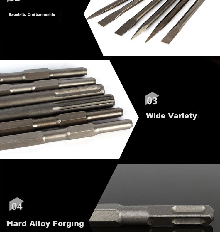 Bingyu Electric Hammer Chisel Drill Bit Pointed Flat Chisel U-Shaped Pick Round Shank 14x250 Flat 2 Pieces 3