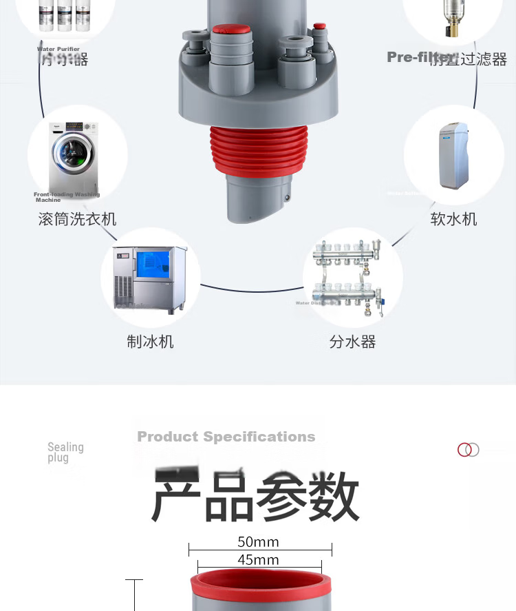 DU PONT Drain Anti-Odor Device, Kitchen Drain Tee Connector, Sealing Plug for Drainage Pipe, PJ035SW 17