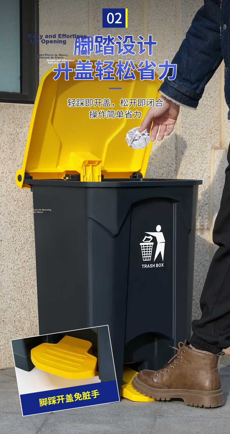 Yizhixuan 20L Large Thickened Yellow Pedal Trash Can with Lid for Restaurant School Outdoor Commercial Use 4