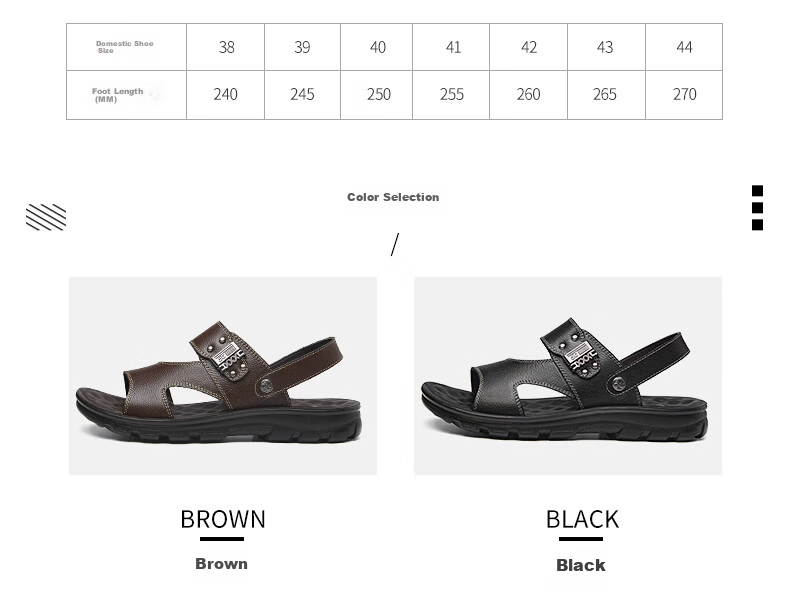MEXICAN Men's First Layer Cowhide Sandals Beach Slip-On Hollow Out Shoes Black Size 44 8