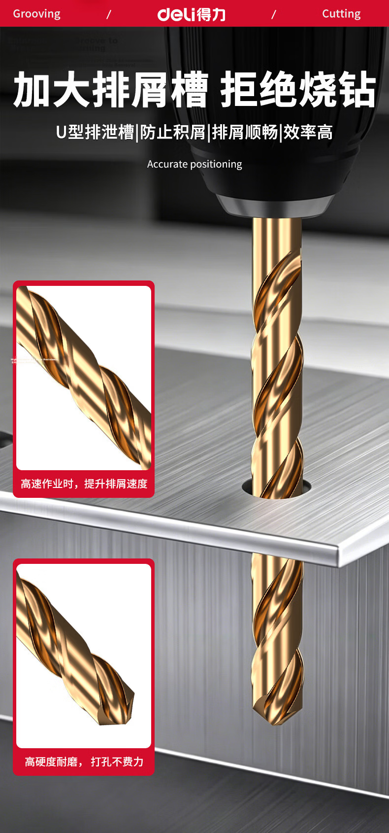 Deli 43 Twist Drill Industrial Grade Round Shank High Hardness Fast Drilling Stainless Steel Aluminum Alloy [2.5mm] 10pcs 6