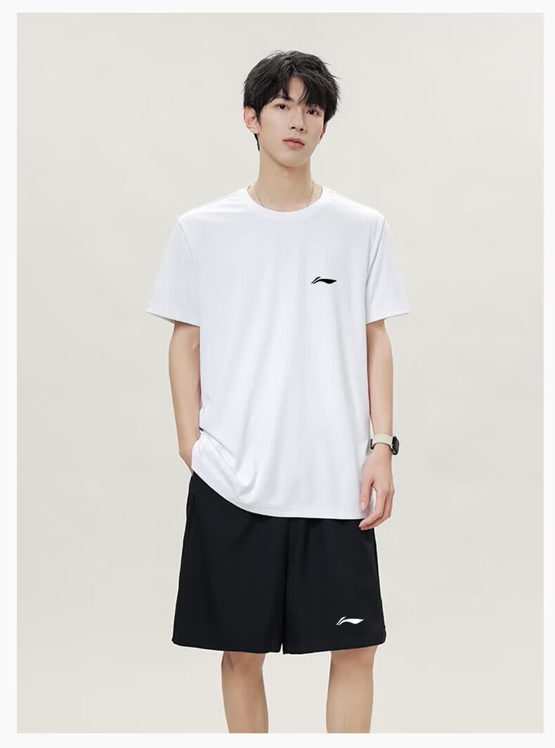 Li-Ning Men's Running Sports Set Quick-Dry Ice Silk Short Sleeve and Shorts Summer New Badminton Basketball Fitness Training Suit 14