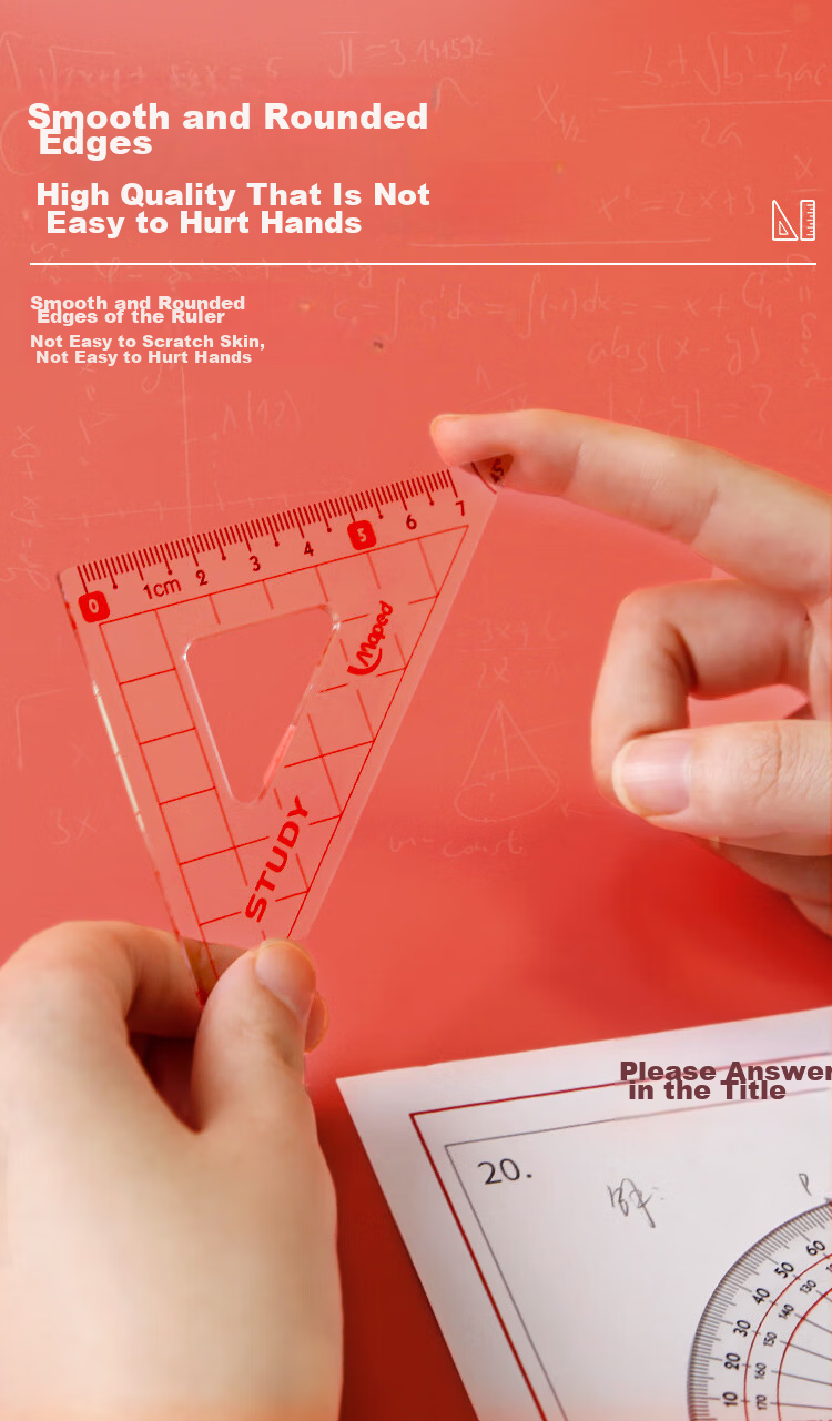 Maped Multifunctional Drawing Wave Ruler, 15cm Straight Wave Ruler, 45° Triangle Ruler, 60° Triangle Ruler, 180° Protractor, Study And Exam Ruler Set, 981799CH 6