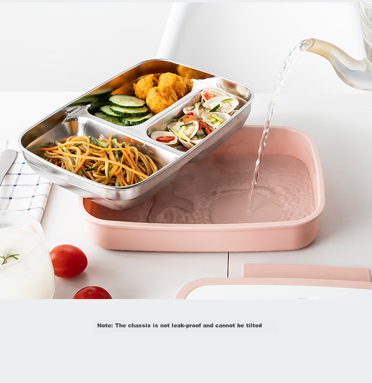 MAXCOOK 316L Stainless Steel Lunch Box Divided Tray Microwaveable Student Lunch Box 4-Compartment Without Lid MCFT8937 8