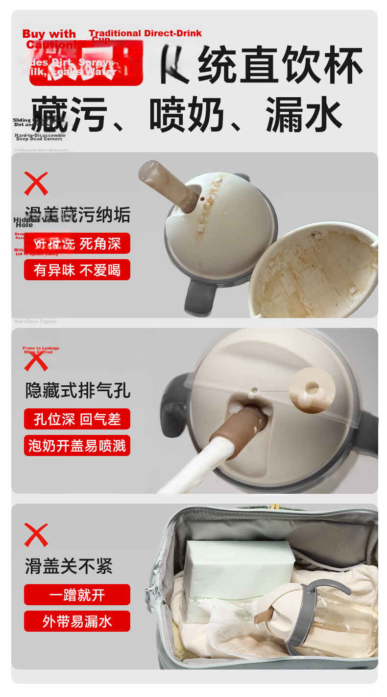 Huang Chong Children's Milk Cup PPSU Water Bottle with Straw and Flip Lid for Babies Over One Year Old 260ml 2