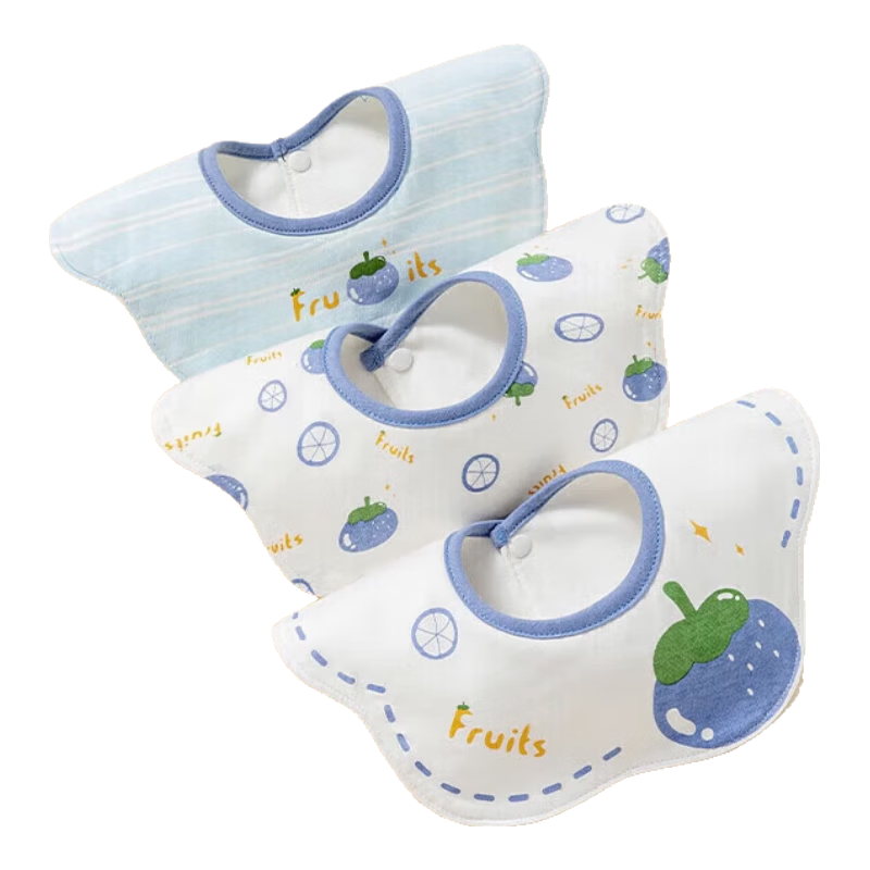 Beitais Baby Summer Thin Cotton A-Class Drool Bib Moisture-Wicking Quick-Dry Waterproof Baby Bibs 3-Pack