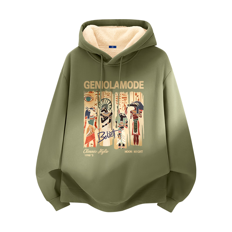 GENIOLAMODE Semir Group Men's Fleece Hoodie Winter Thickened American Vintage Style Jacket Gray Green M