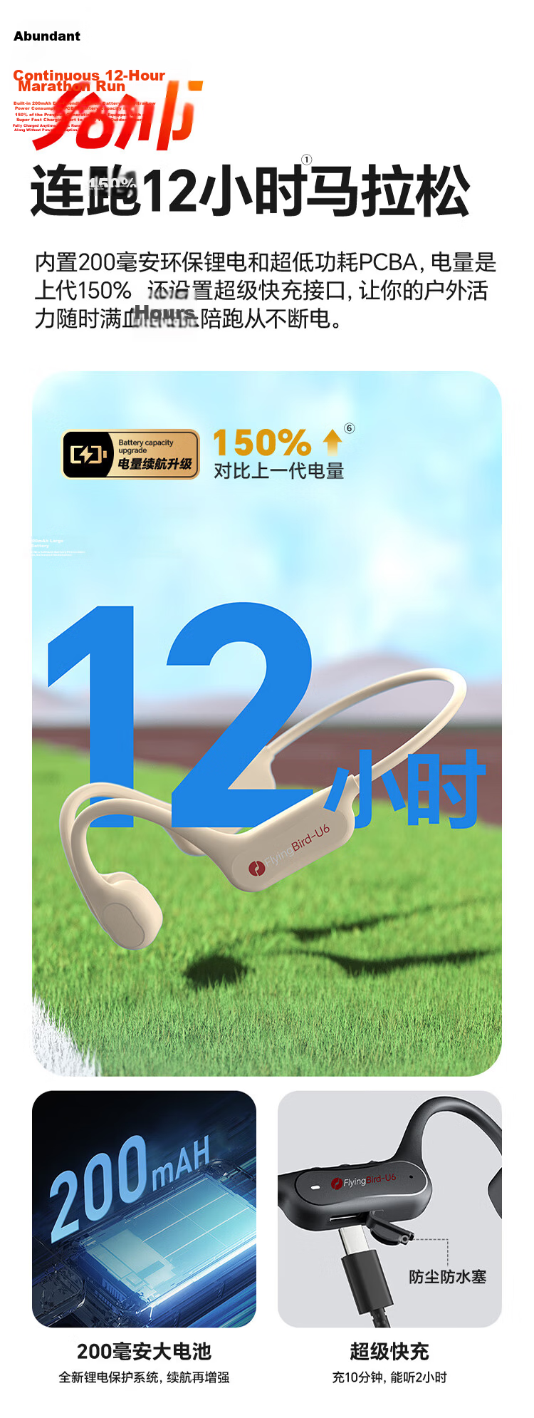 IGene 12-Hour Marathon Bone Conduction Bluetooth Earphones 6.0 Wireless Waterproof Sports Running Cycling Music Ear-Hook Neckband Compatible with Kugou 6