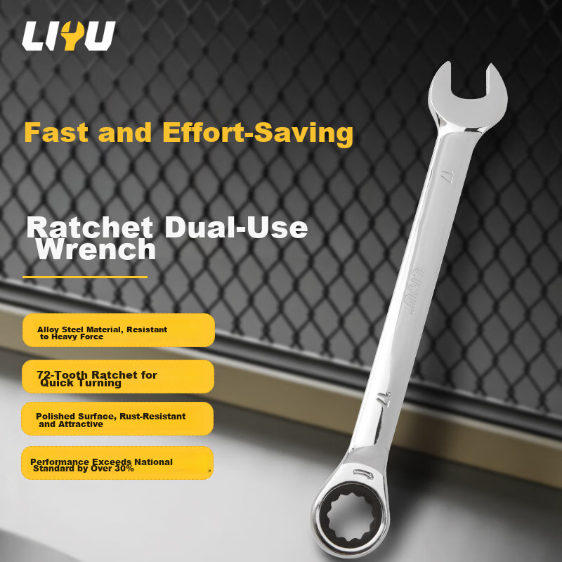 Liyu Industrial Grade 17mm Dual-Use Ratchet Wrench Open-End and Box-End Quick Ratchet Automotive Repair Tool