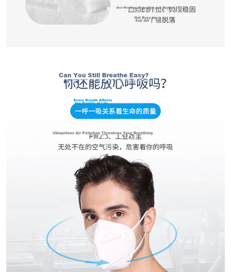 Honeywell KN95 Industrial Dust Mask Anti-Pollution PM2.5 Pollen Flu H910Plus Earloop 10-Pack with Self-Sealing Strip 6