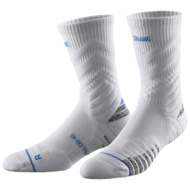 SPALDING Rookie Pro Men's Basketball Socks Professional Non-Slip Terry Bottom Long Tube Elite Youth Sports Socks White Blue