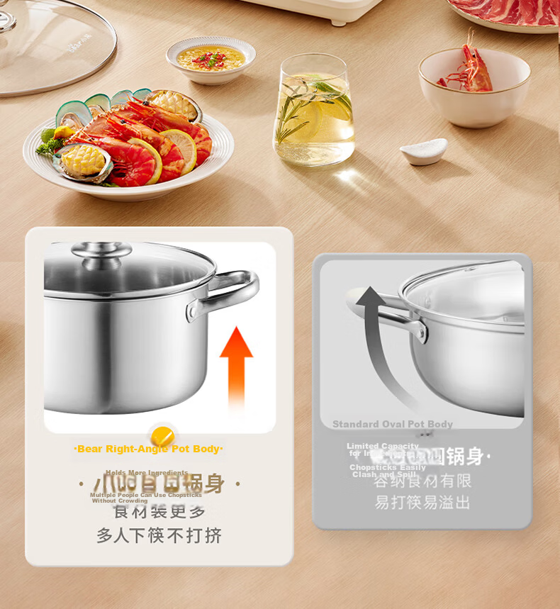 Bear 304 Stainless Steel Soup Pot Household Stew and Steam Pot 22cm Porridge Cooking Pot Compatible with Gas Stoves JG056-P02 7