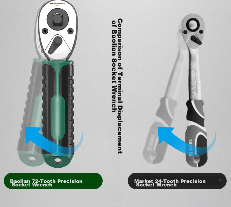 Baolian 3-in-1 Quick Ratchet Wrench Short Dual-Head Socket Automotive Bicycle Repair 72-Tooth Quick Wrench 7